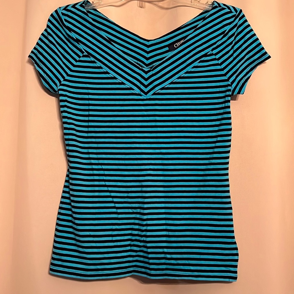 Chaps women’s med short sleeve blue stripped tee shirt